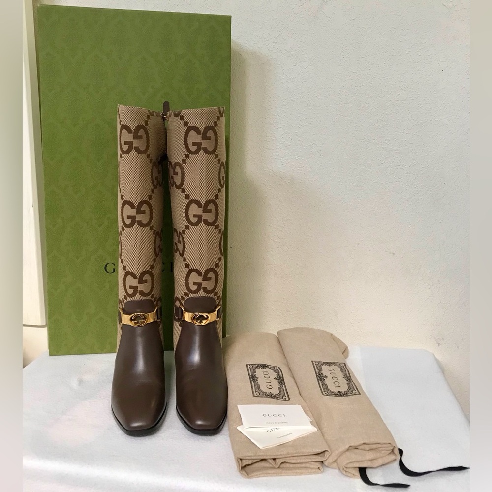 Gucci Jumbo GG Logo Canvas Heel Boots
